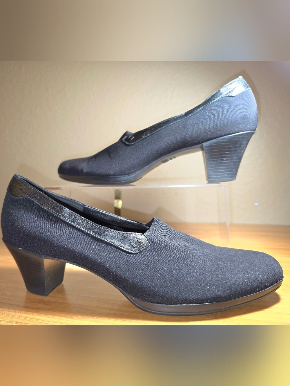 Women's Black Slip-On Dress Pumps with Low Heel